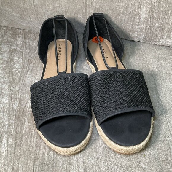 Esprit Flat Espadrille Open toe Black Sandals Size 9.5 EUC casual shoes preppy - Picture 3 of 10